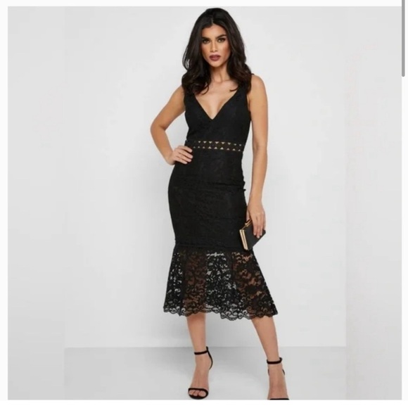 bardot fiona mesh lace trumpet dress NWT BARDOT FIONA SHORT SLEEVE MESH LACE TRUMPET DRESS BLACK Sz 2